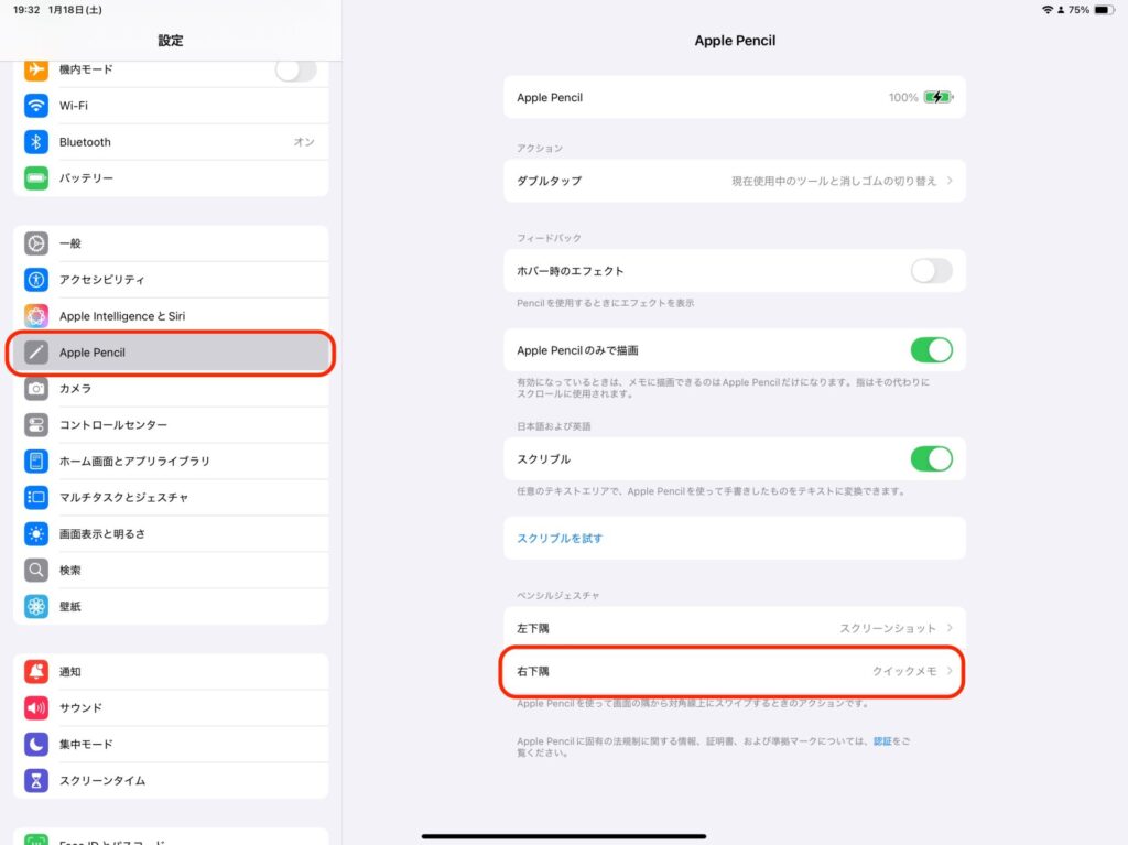 Apple Pencil設定
